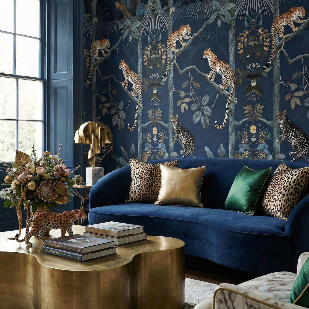 Azure Jungle Leopard Wallpaper