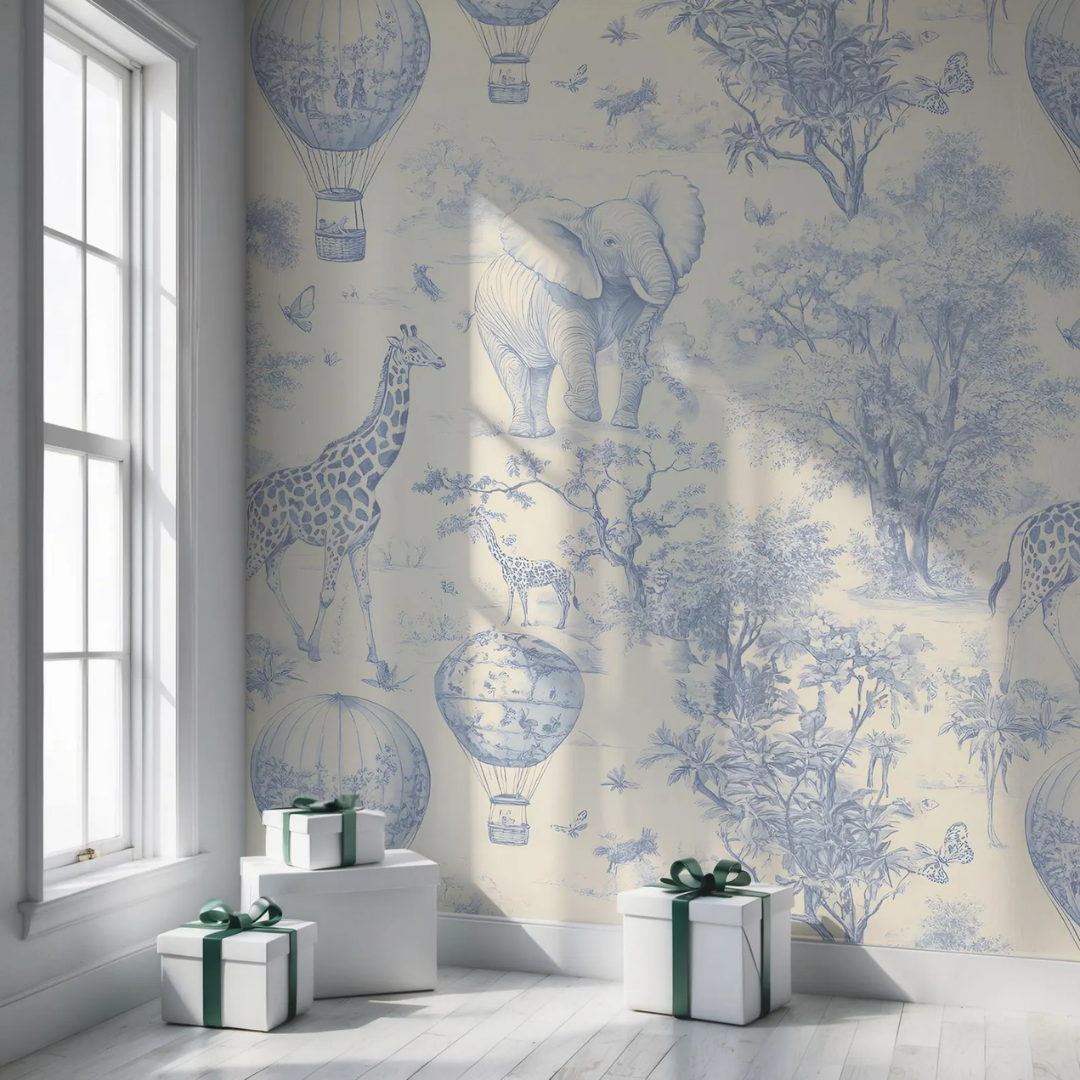 Azure Safari Toile Kids Wallpaper