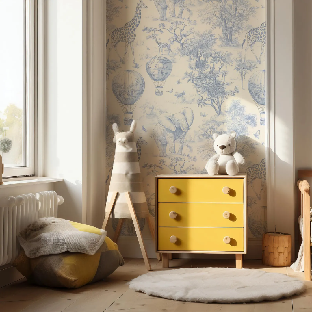 Azure Safari Toile Kids Wallpaper