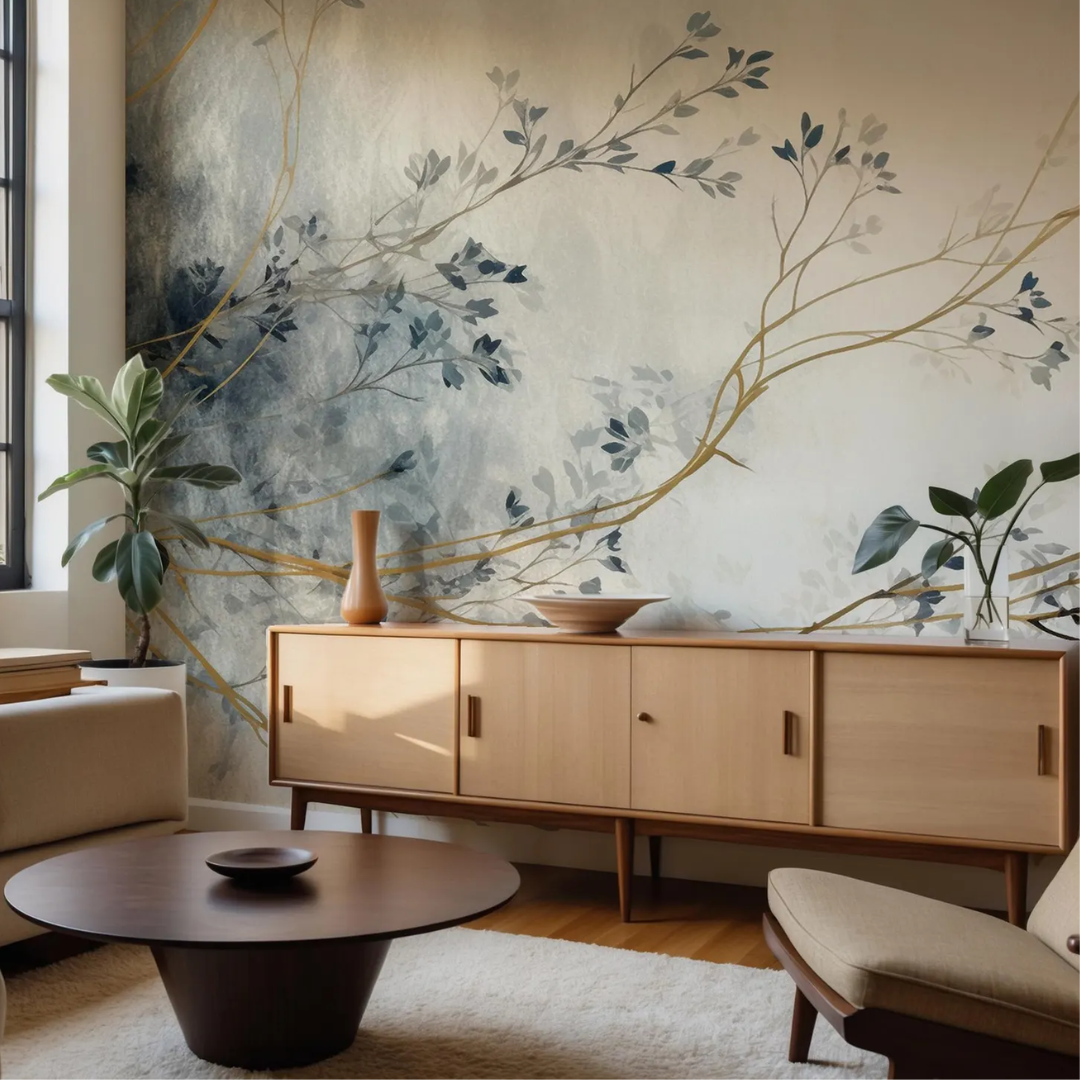 Gilded Botanical Branch Wallpaper