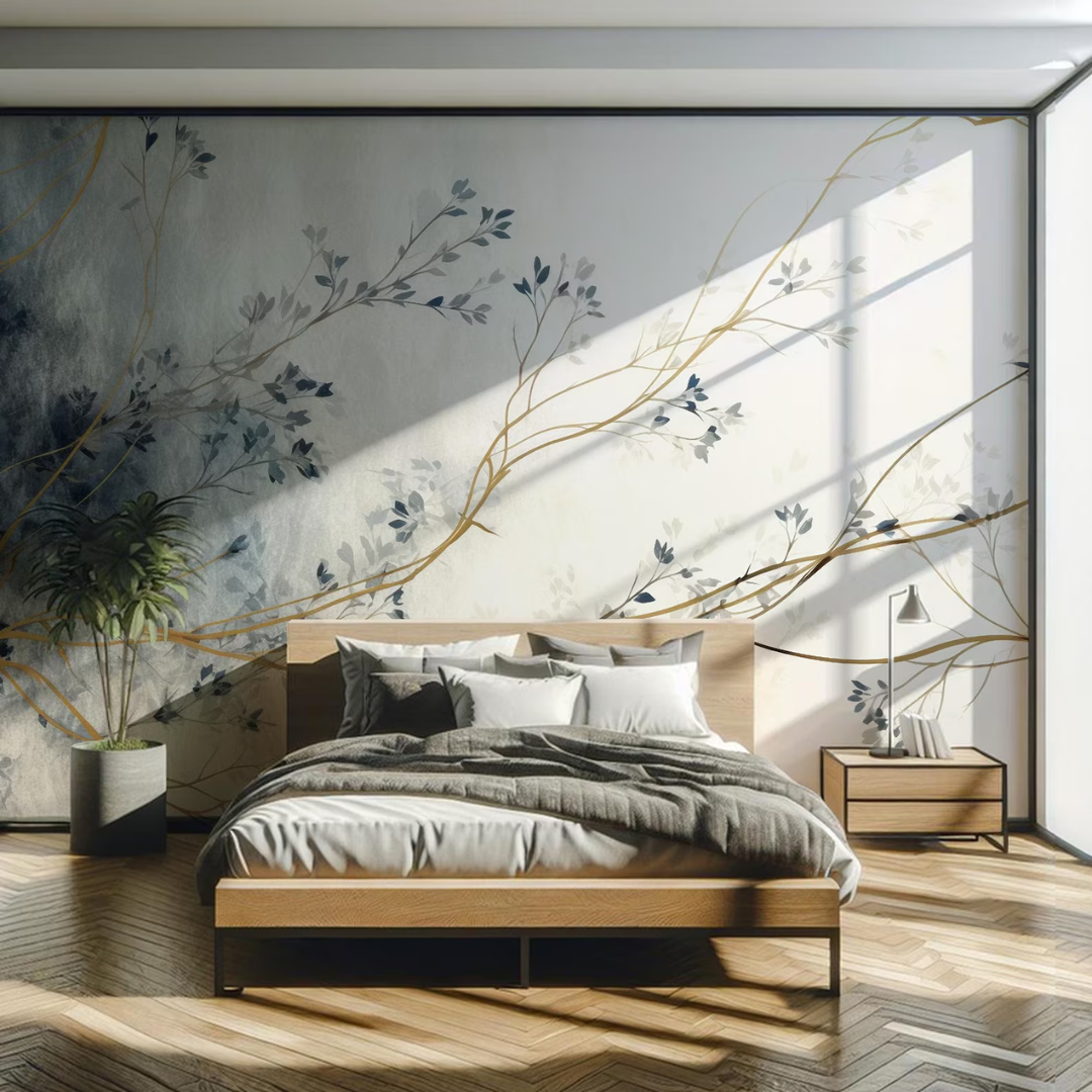Gilded Botanical Branch Wallpaper