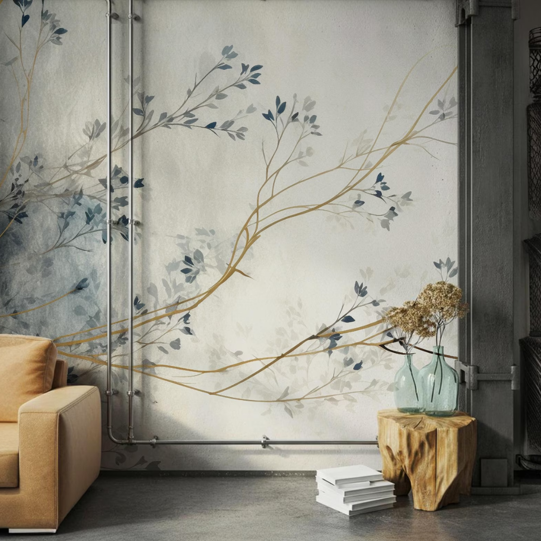 Gilded Botanical Branch Wallpaper