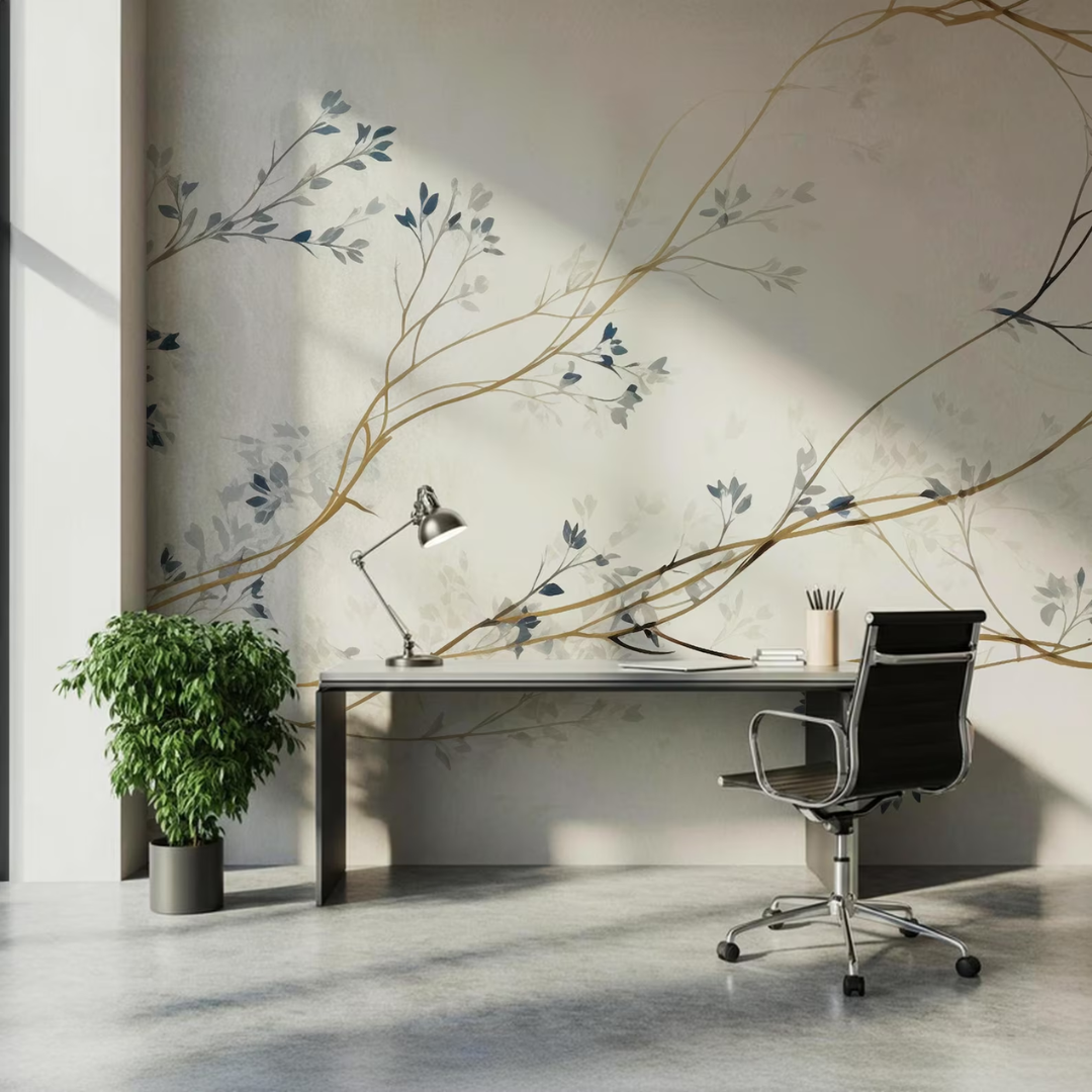 Gilded Botanical Branch Wallpaper