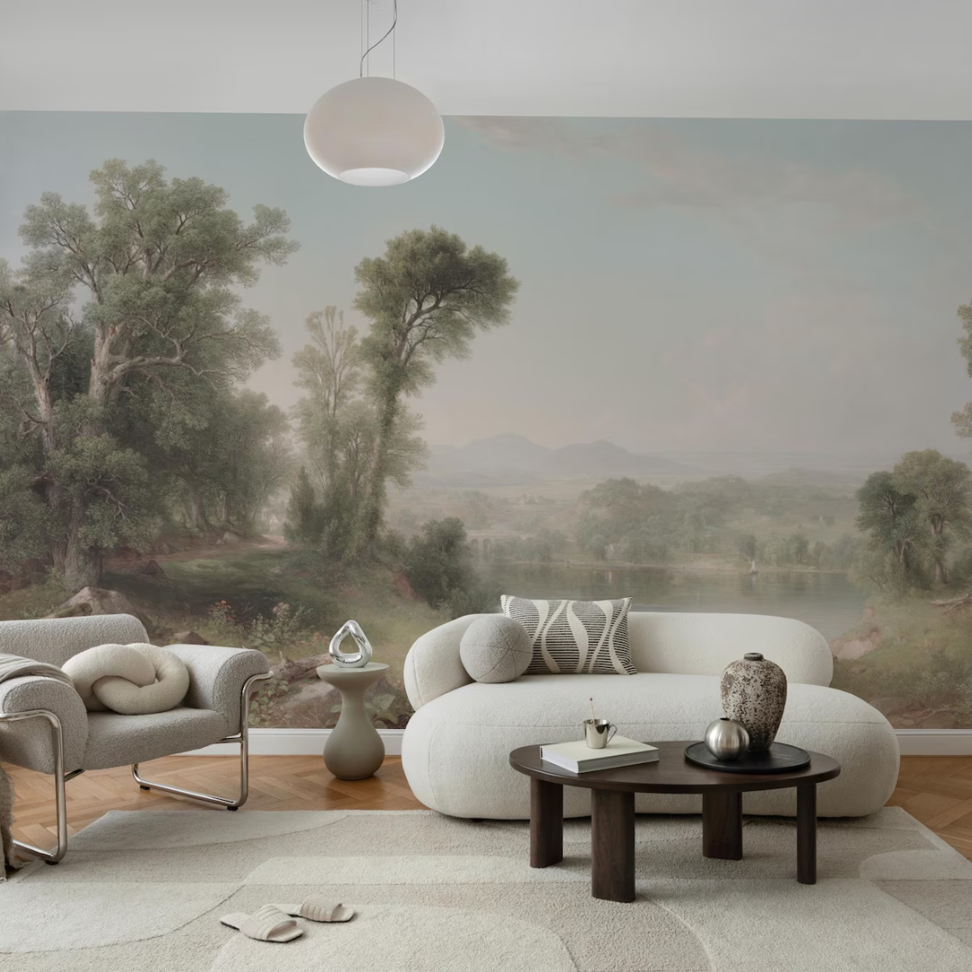 Vintage Forest Lake Landscape Wallpaper