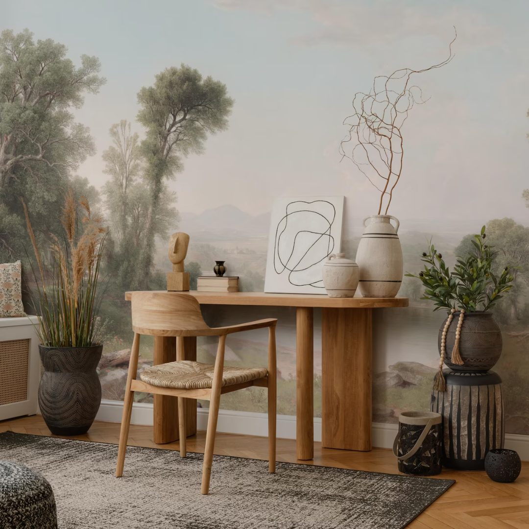 Vintage Forest Lake Landscape Wallpaper
