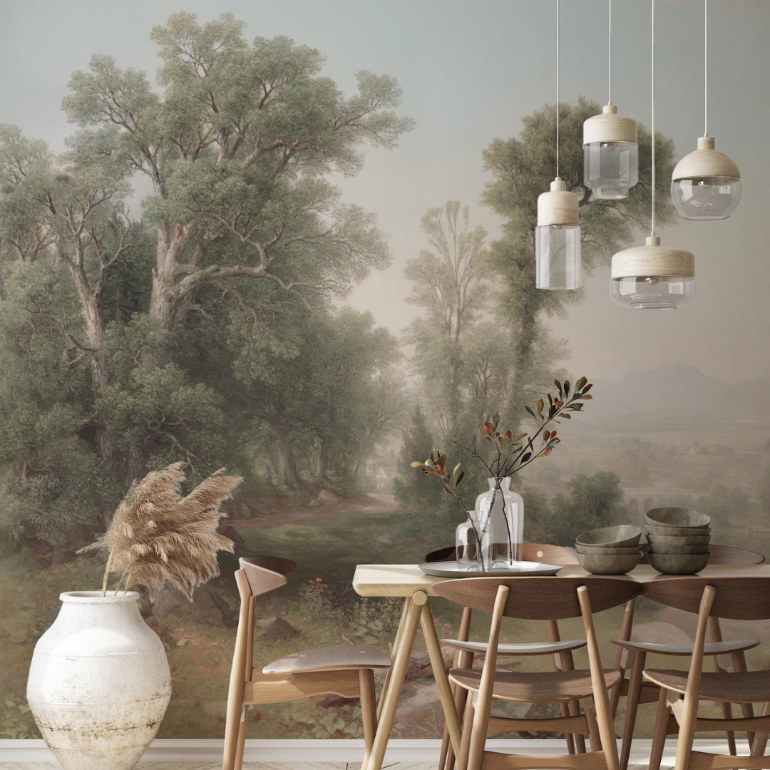 Vintage Forest Lake Landscape Wallpaper