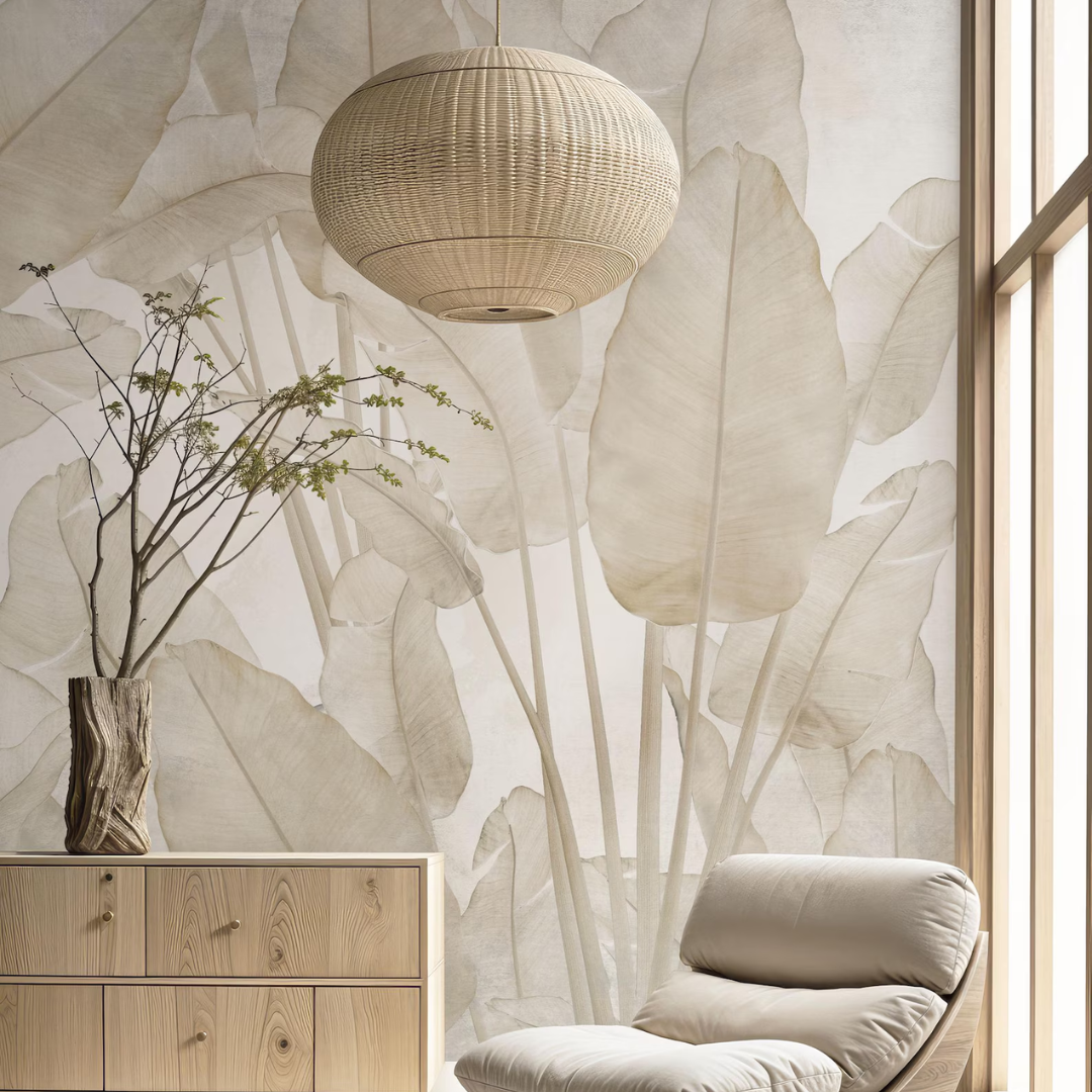 Tropical Beige Banana Leaf Wallpaper
