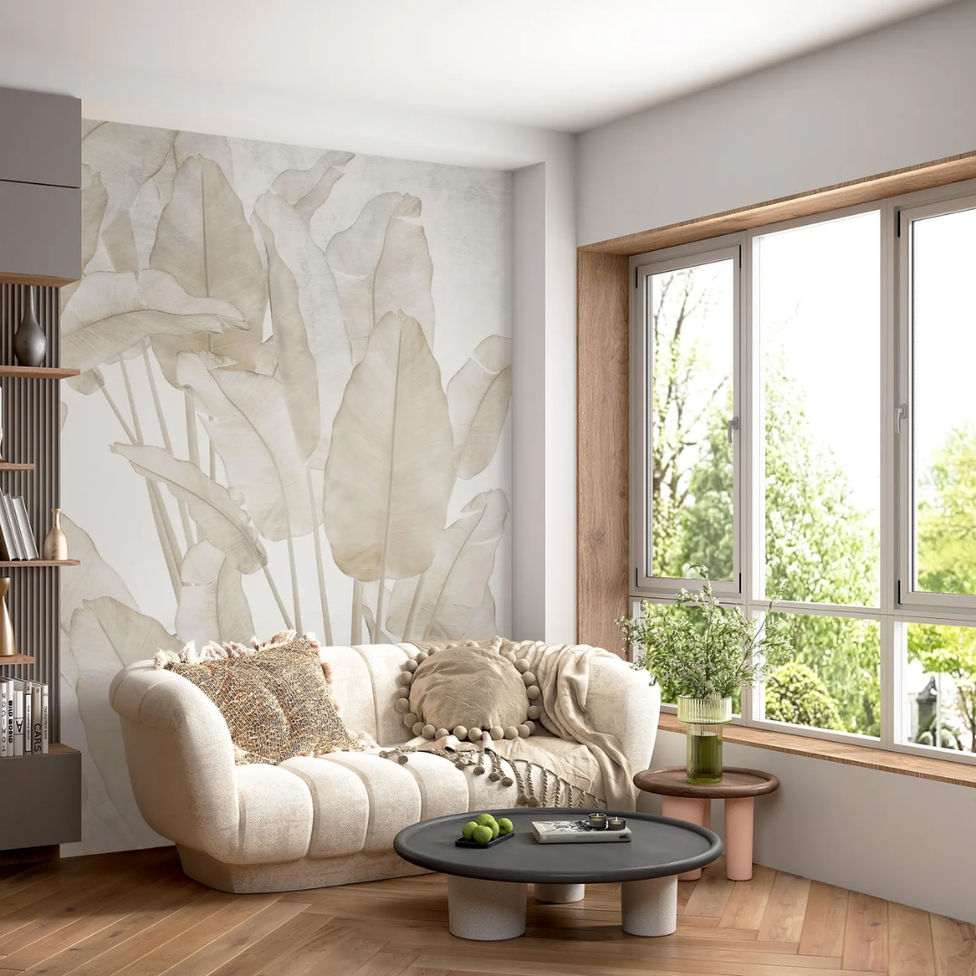 Tropical Beige Banana Leaf Wallpaper