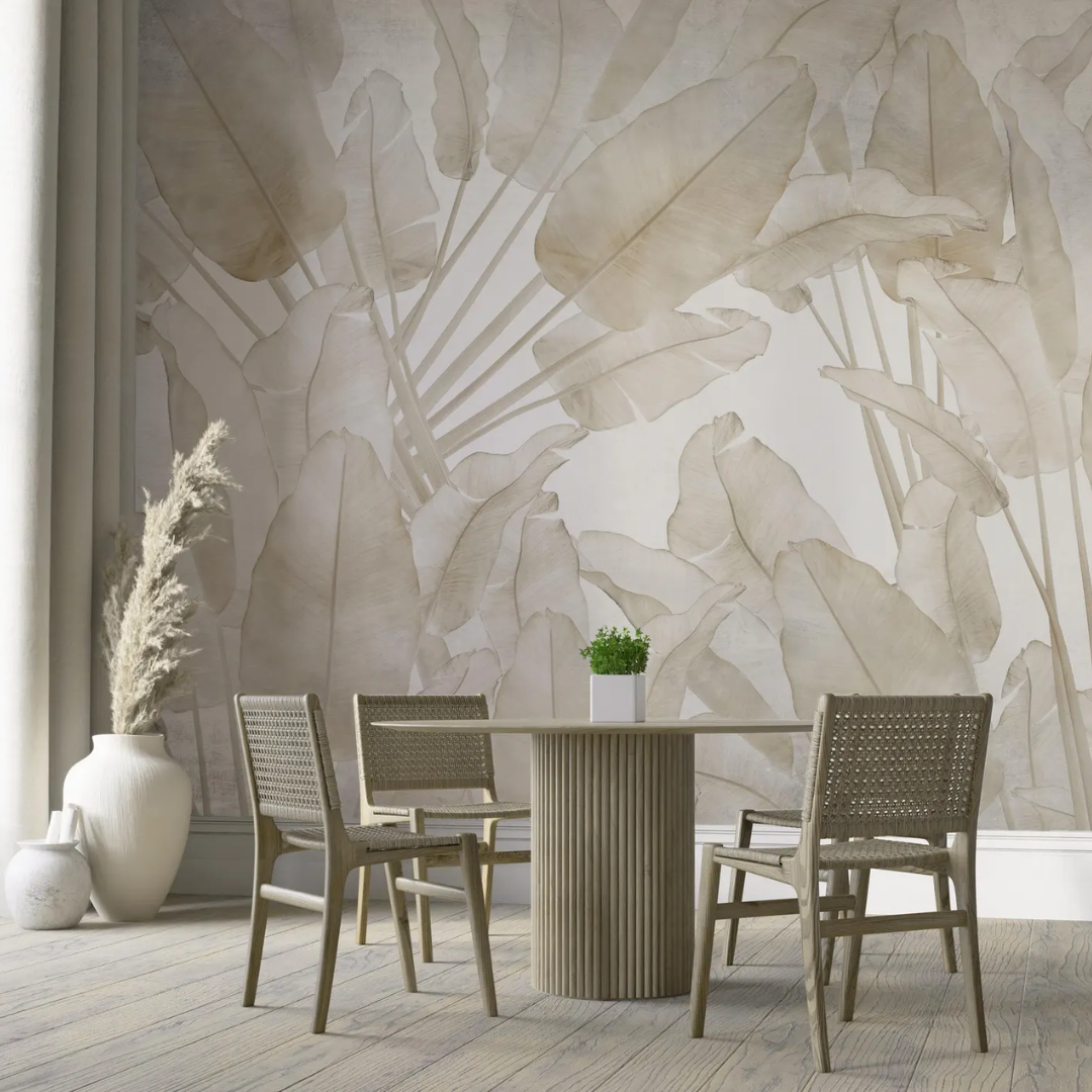 Tropical Beige Banana Leaf Wallpaper