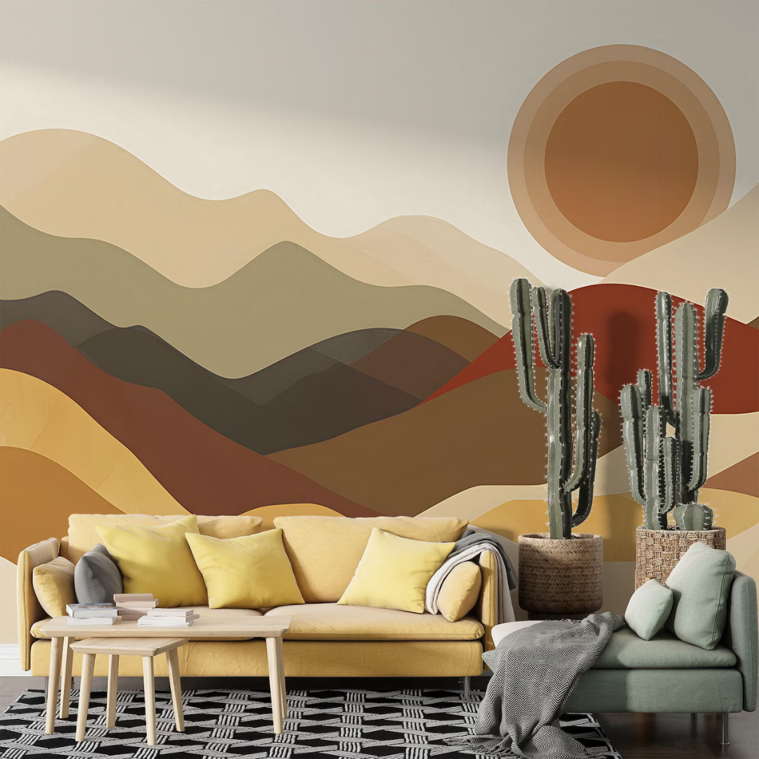 Boho Sunset Mountains Wallpaper