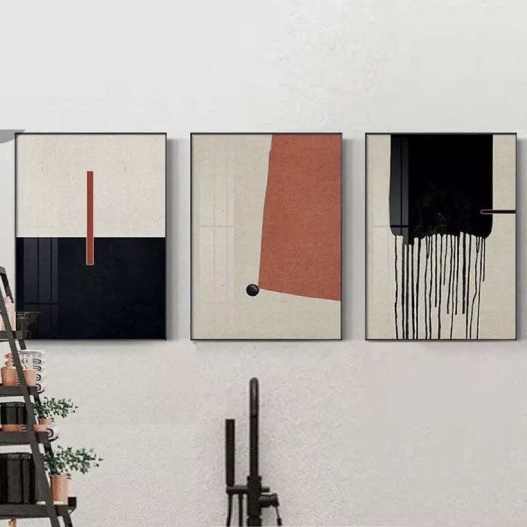 Terracotta Rhythm Abstract Digital Wall Painting (Set of 3)