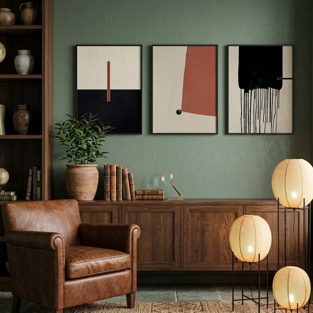 Terracotta Rhythm Abstract Digital Wall Painting (Set of 3)