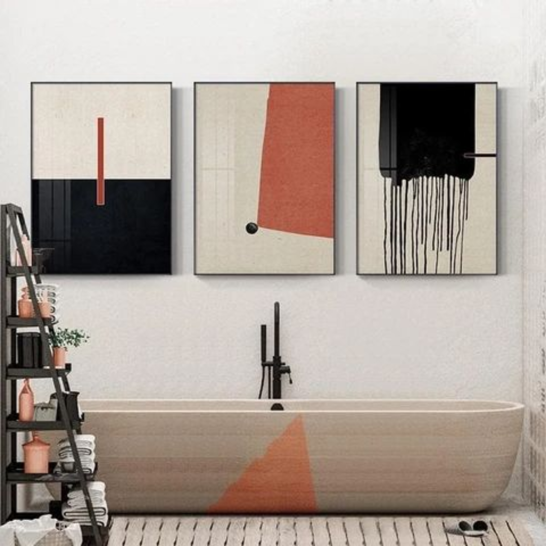 Terracotta Rhythm Abstract Digital Wall Painting (Set of 3)