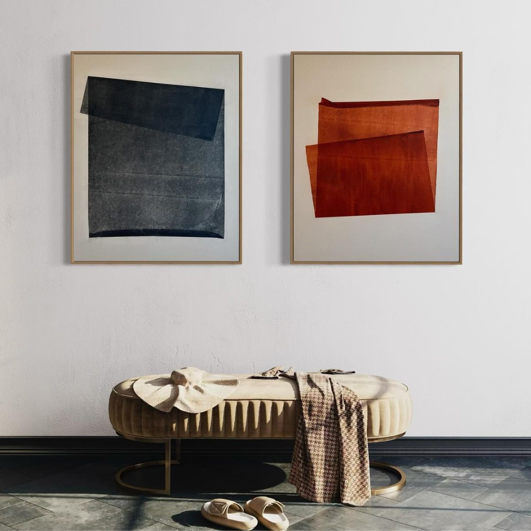 Rust & Midnight Abstract Digital Wall Painting (Set of 2)