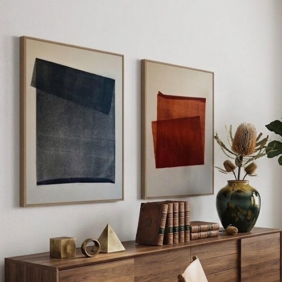 Rust & Midnight Abstract Digital Wall Painting (Set of 2)