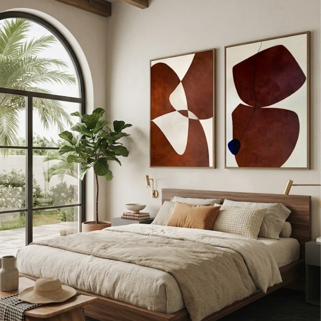 Terra Pebble Abstract Digital Wall Painting (Set of 2)