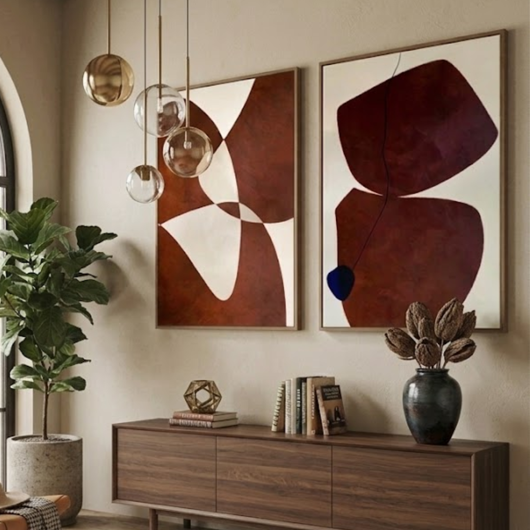 Terra Pebble Abstract Digital Wall Painting (Set of 2)