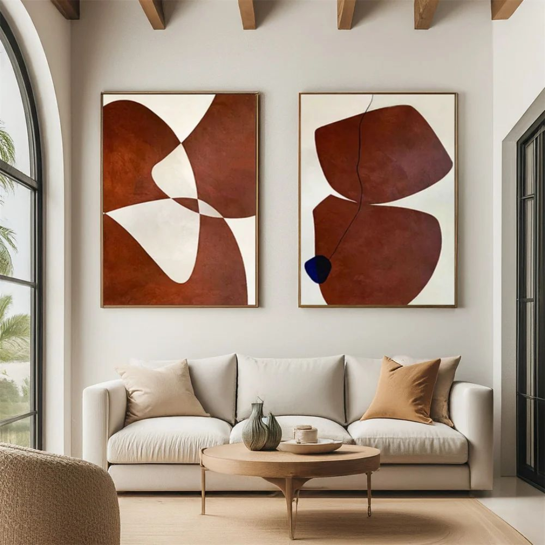 Terra Pebble Abstract Digital Wall Painting (Set of 2)