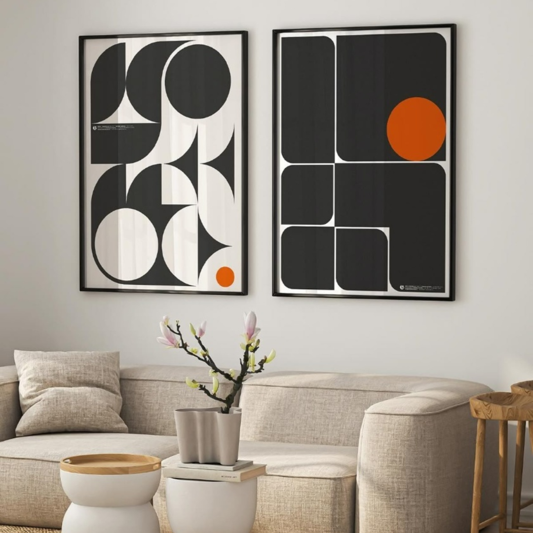 Bauhaus Orbit Abstract Digital Wall Painting (Set of 2)