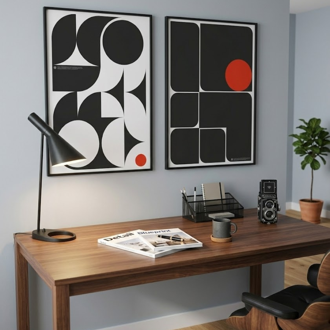 Bauhaus Orbit Abstract Digital Wall Painting (Set of 2)
