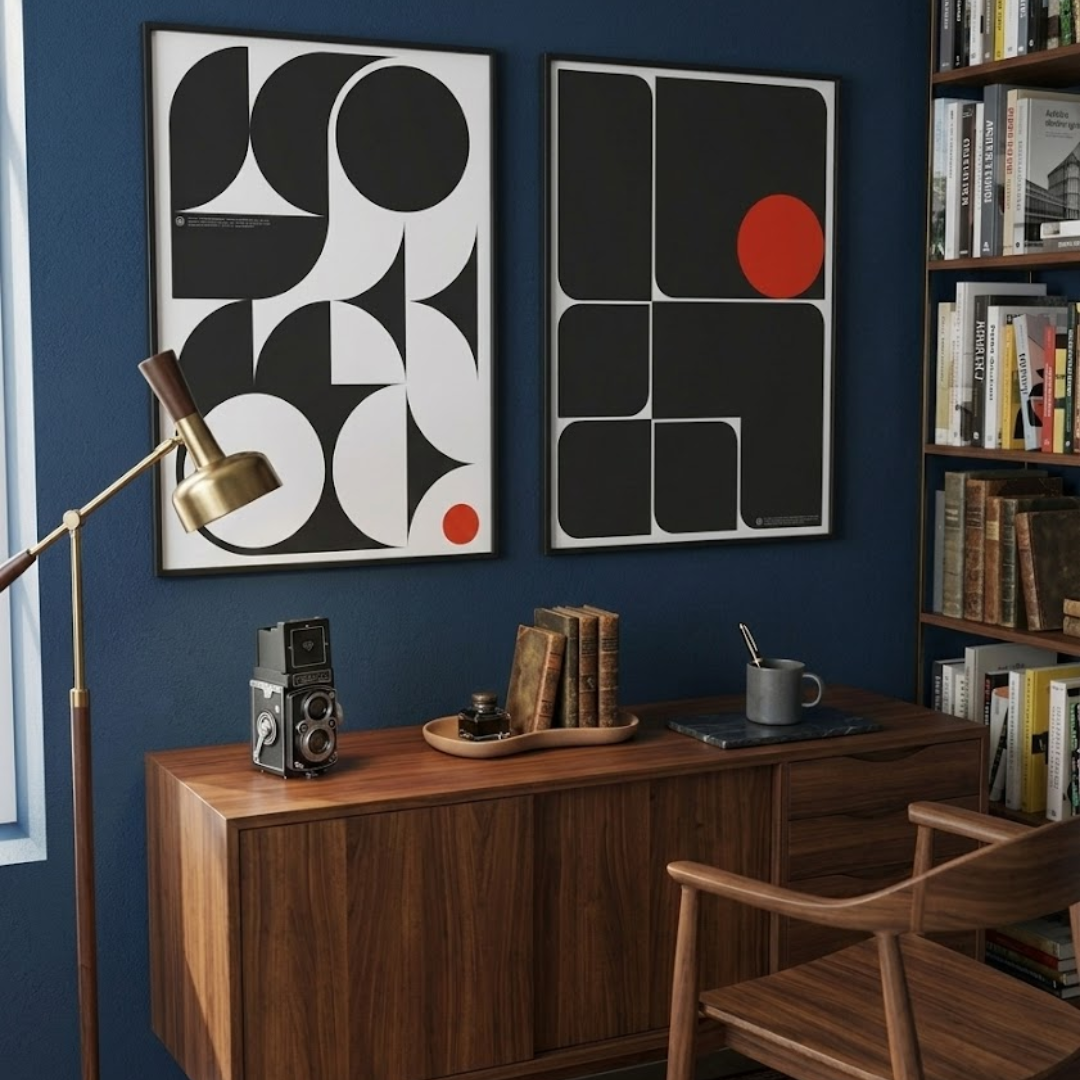 Bauhaus Orbit Abstract Digital Wall Painting (Set of 2)