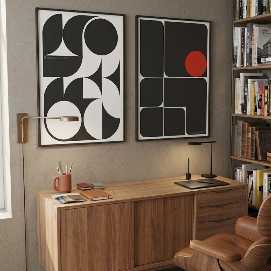Bauhaus Orbit Abstract Digital Wall Painting (Set of 2)