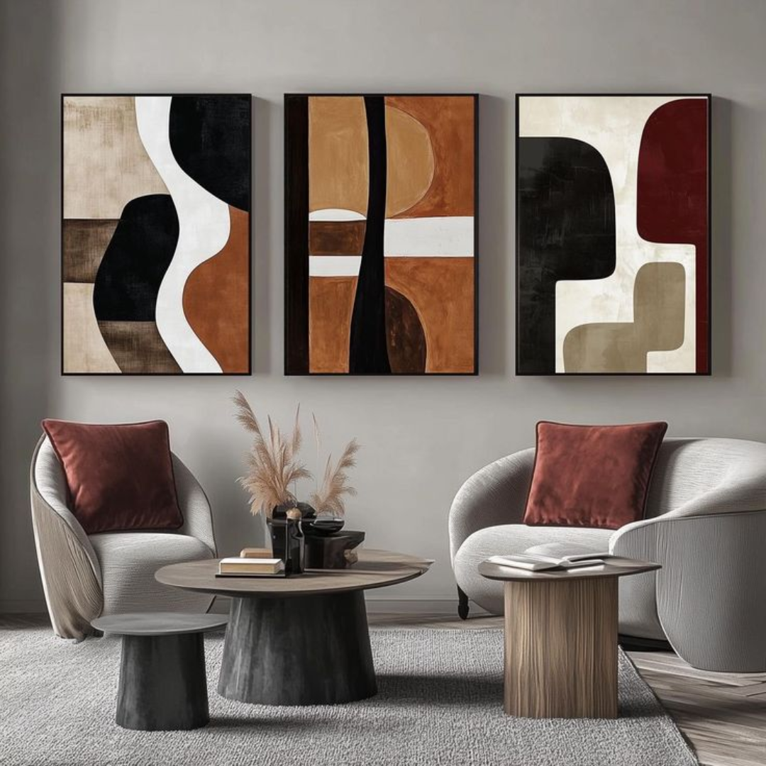 Mediterranean Flow Abstract Digital Wall Painting (Set of 3)