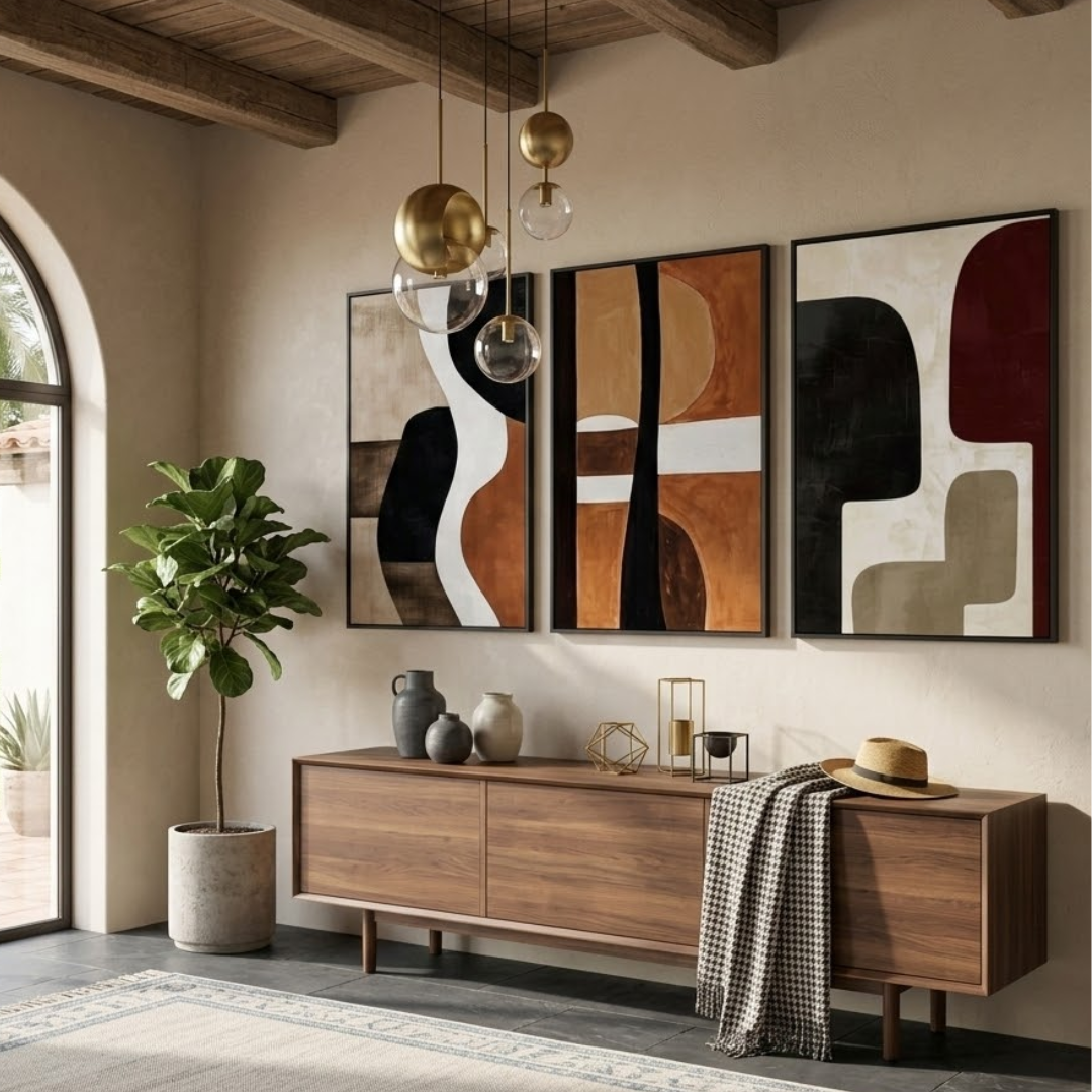 Mediterranean Flow Abstract Digital Wall Painting (Set of 3)