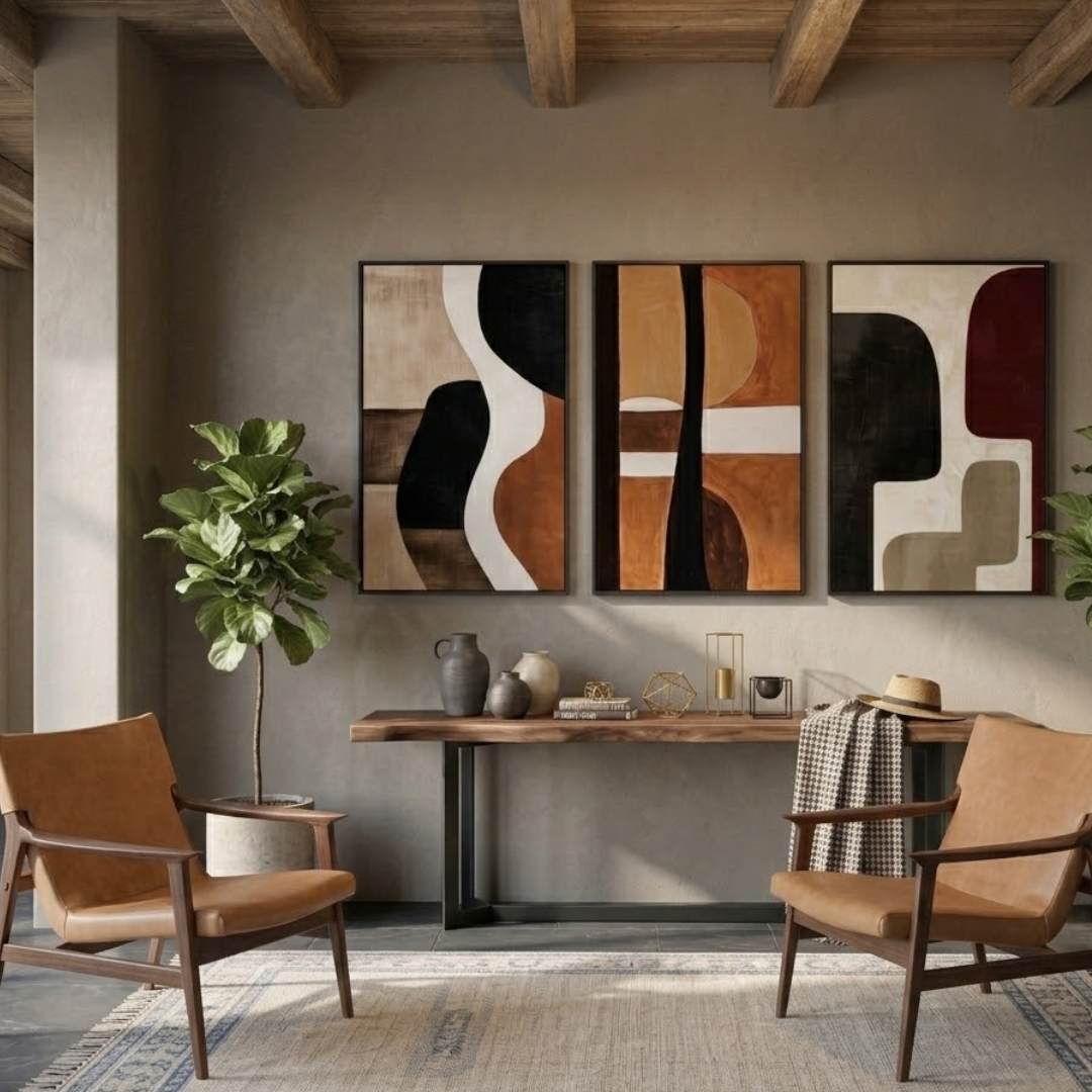 Mediterranean Flow Abstract Digital Wall Painting (Set of 3)