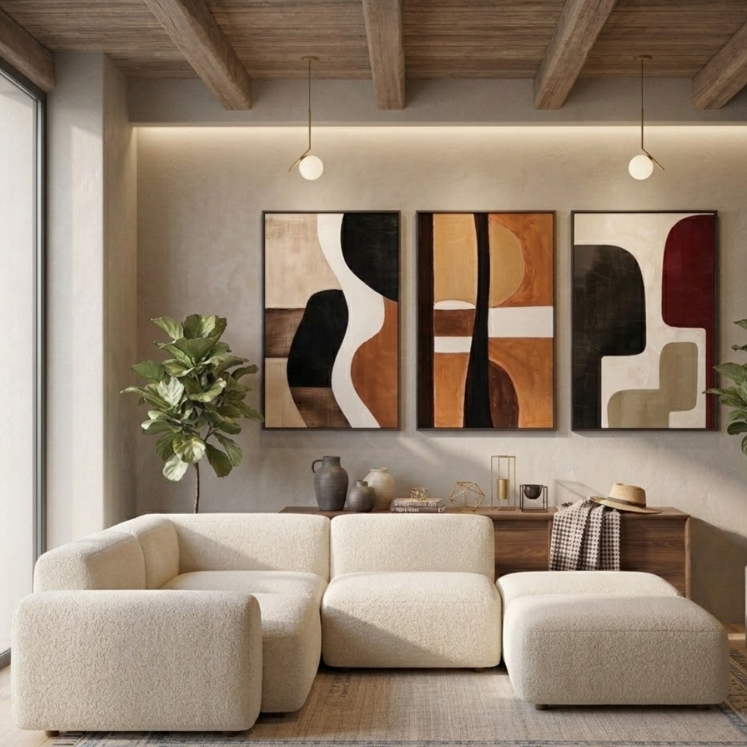 Mediterranean Flow Abstract Digital Wall Painting (Set of 3)