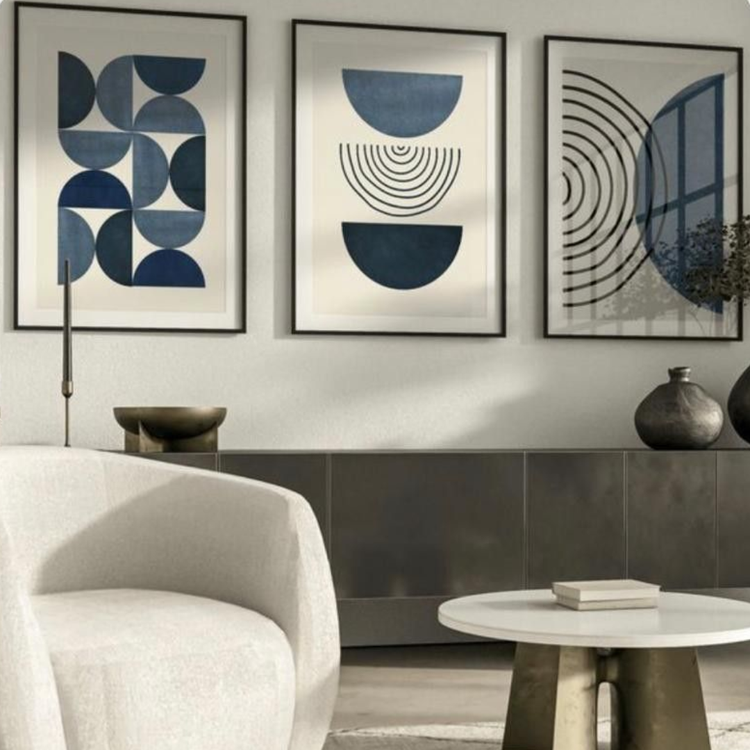 Midnight Geometry Abstract Digital Wall Painting (Set of 3)
