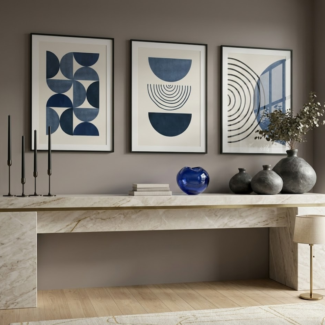 Midnight Geometry Abstract Digital Wall Painting (Set of 3)