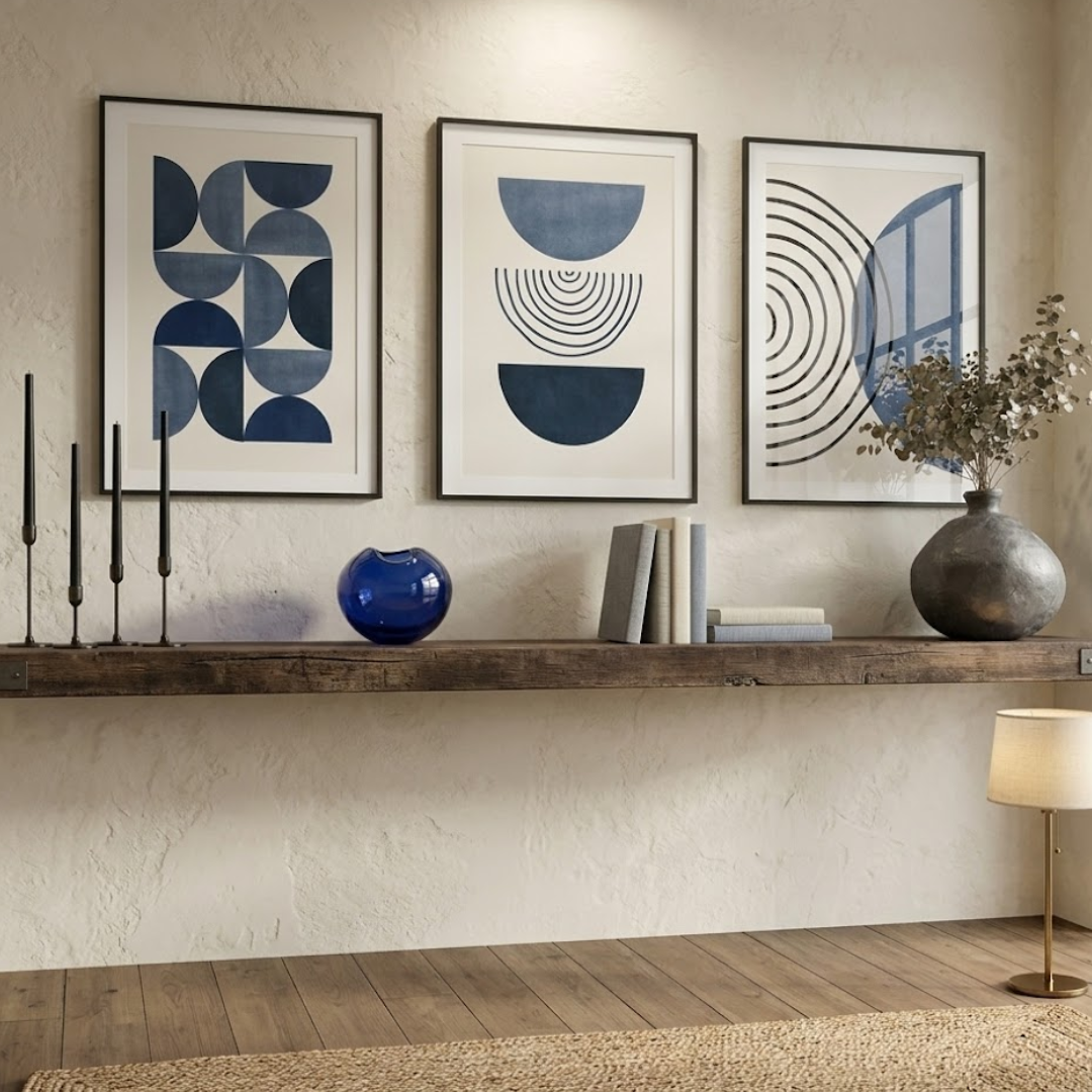 Midnight Geometry Abstract Digital Wall Painting (Set of 3)