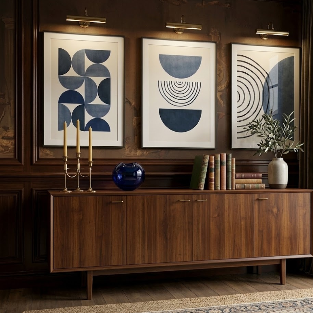 Midnight Geometry Abstract Digital Wall Painting (Set of 3)