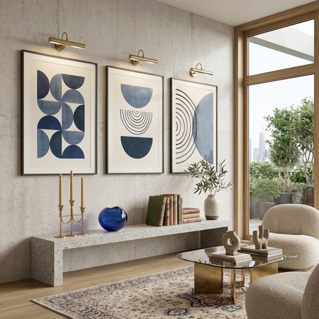Midnight Geometry Abstract Digital Wall Painting (Set of 3)