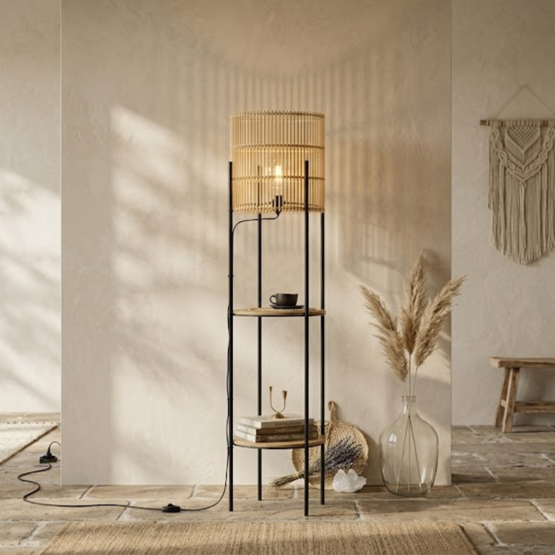 Zenora Glow Floor Lamp with Wooden Shelves