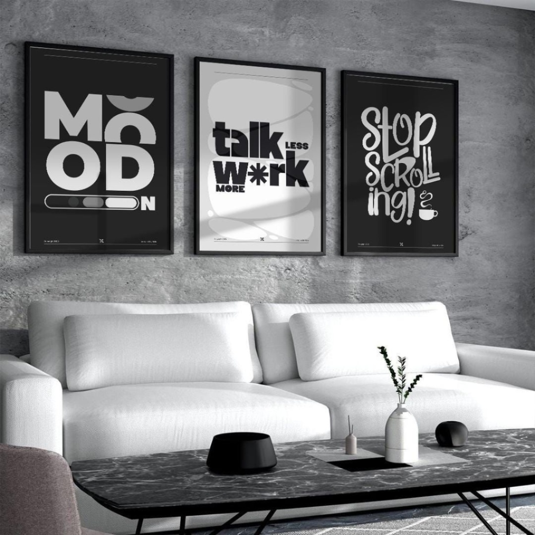 Hustle Script Digital Wall Painting (Set of 3)