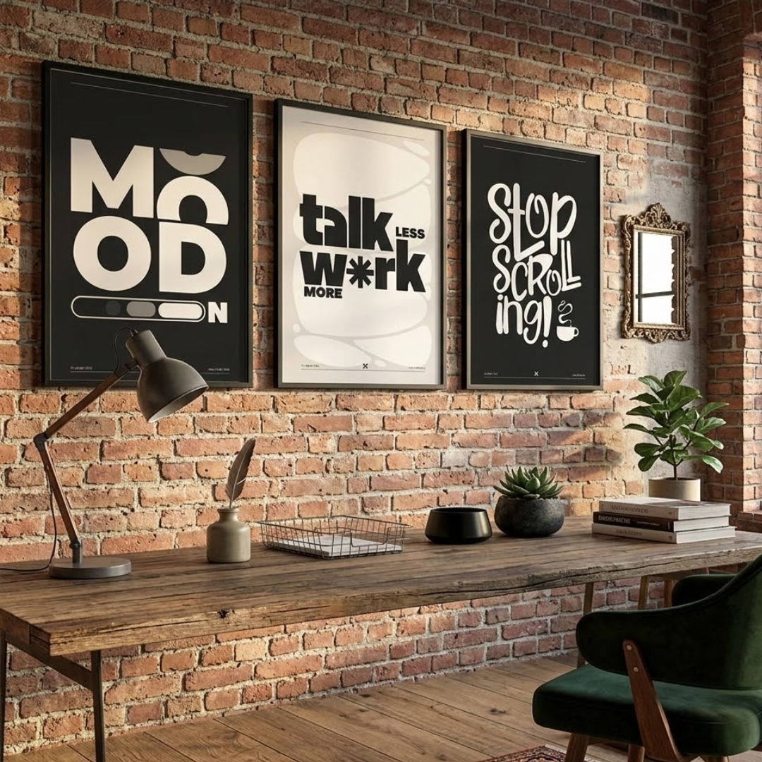 Hustle Script Digital Wall Painting (Set of 3)