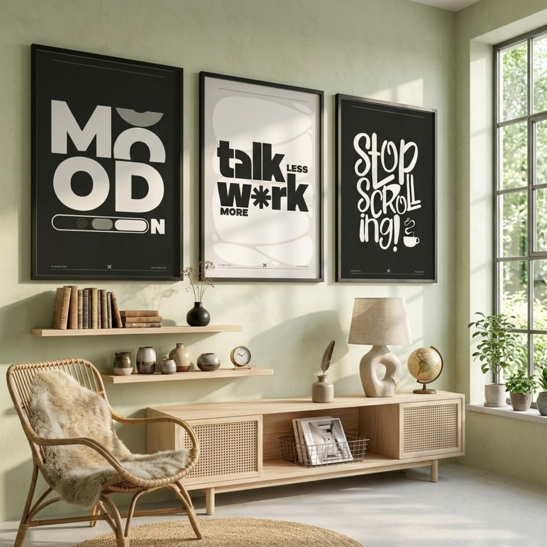 Hustle Script Digital Wall Painting (Set of 3)