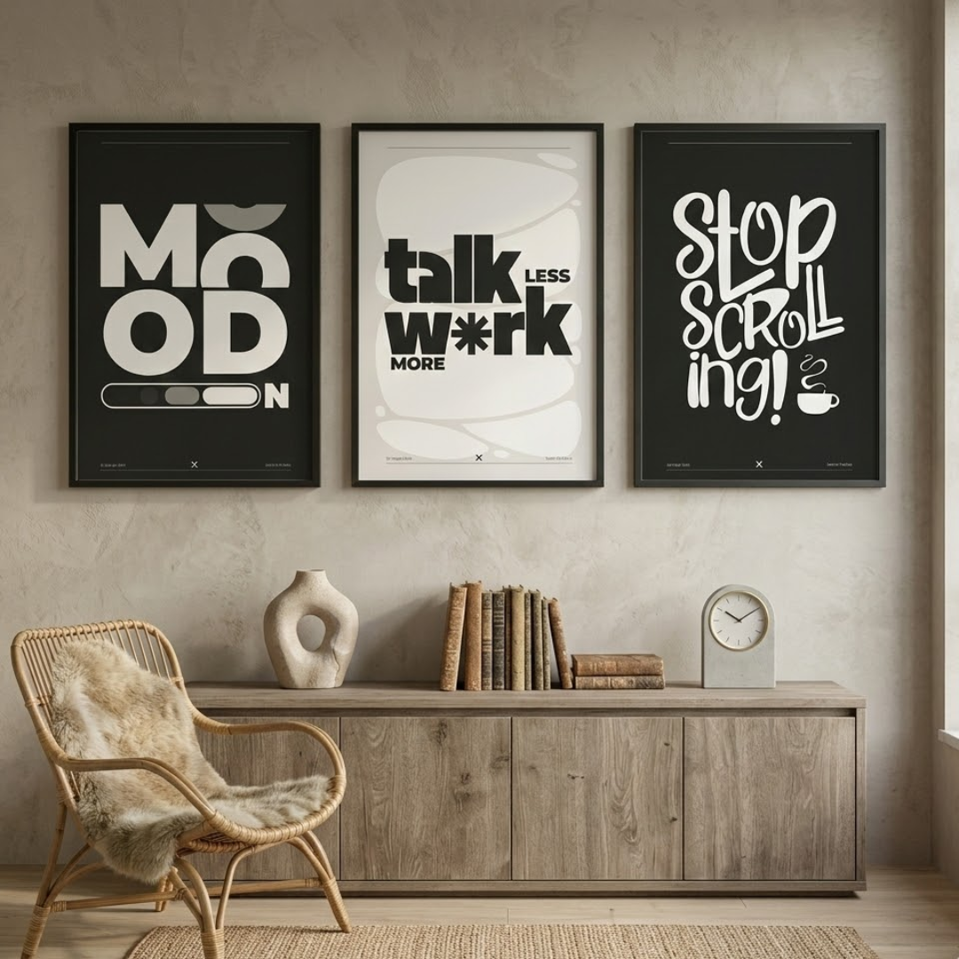 Hustle Script Digital Wall Painting (Set of 3)
