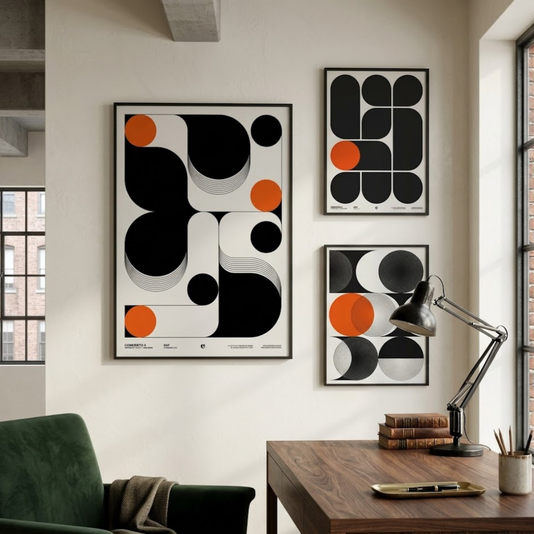 Terracotta Geometry Triptych Digital Wall Painting (Set of 3)