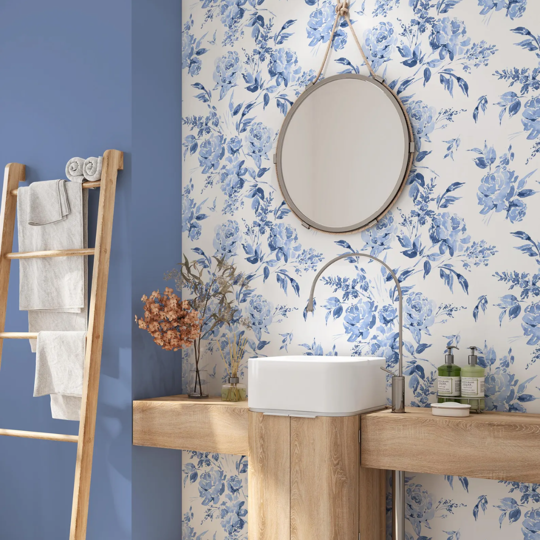Bleu Jardin Toile Wallpaper