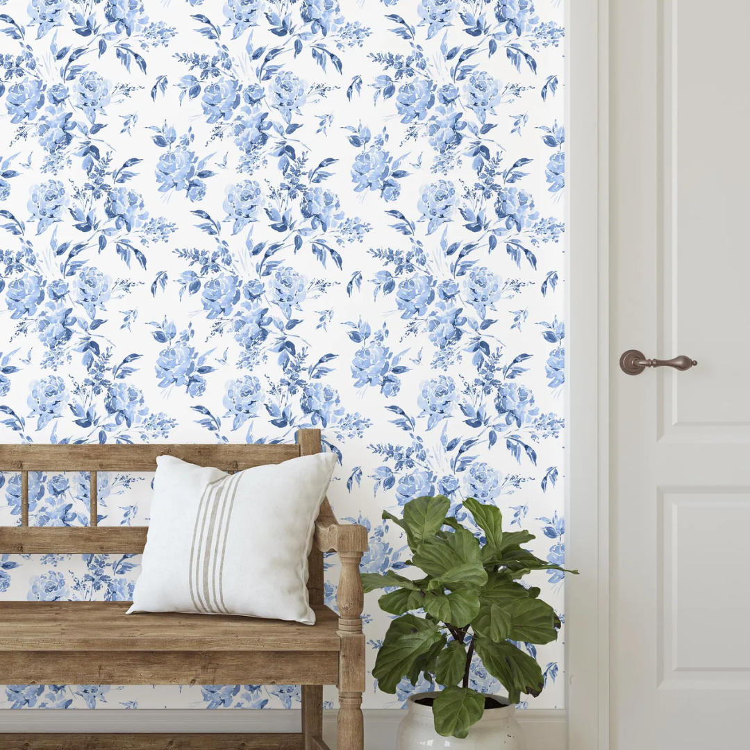 Bleu Jardin Toile Wallpaper