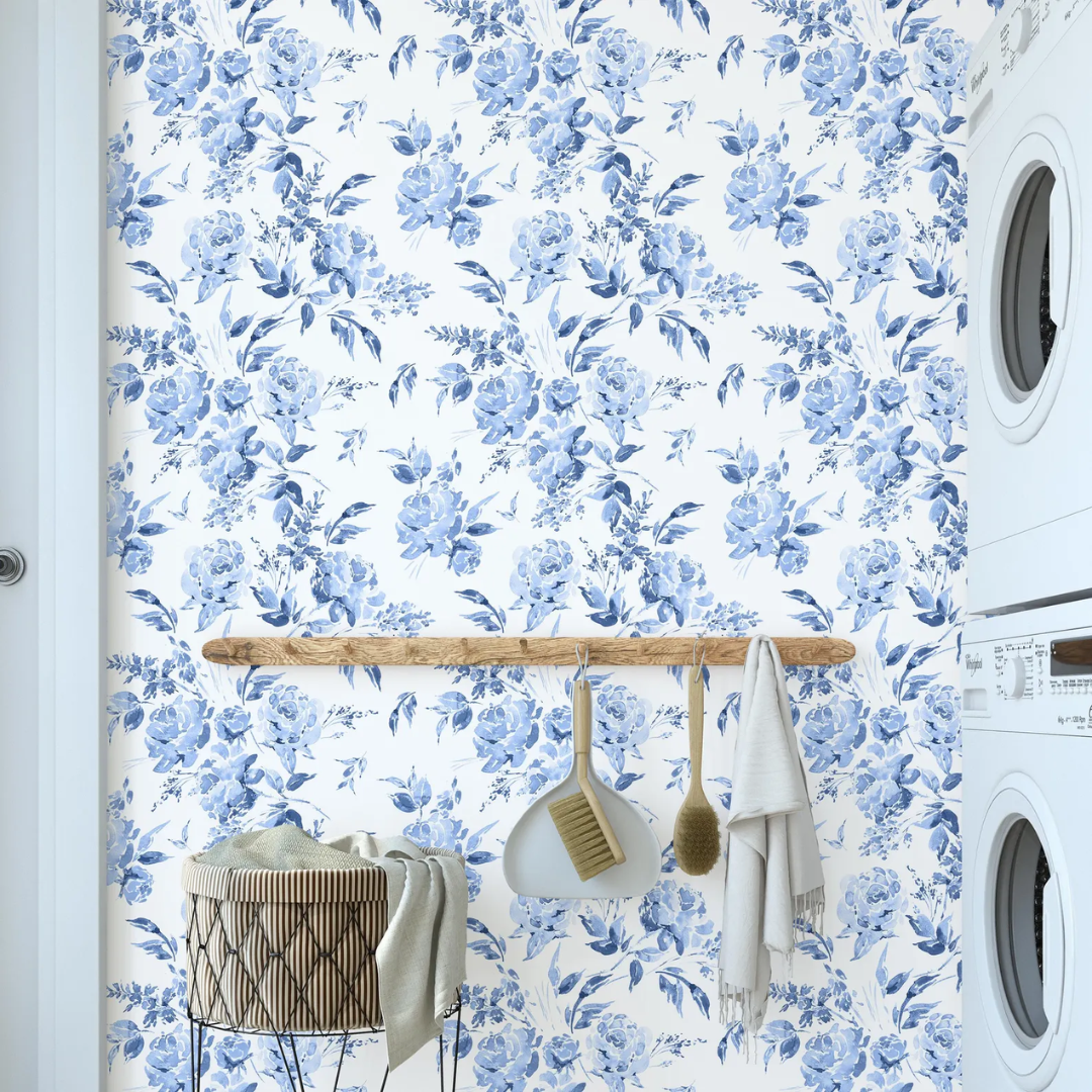 Bleu Jardin Toile Wallpaper