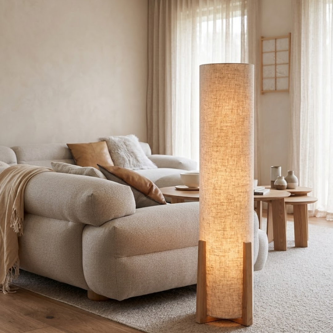 Kenshō Linen Column Floor Lamp