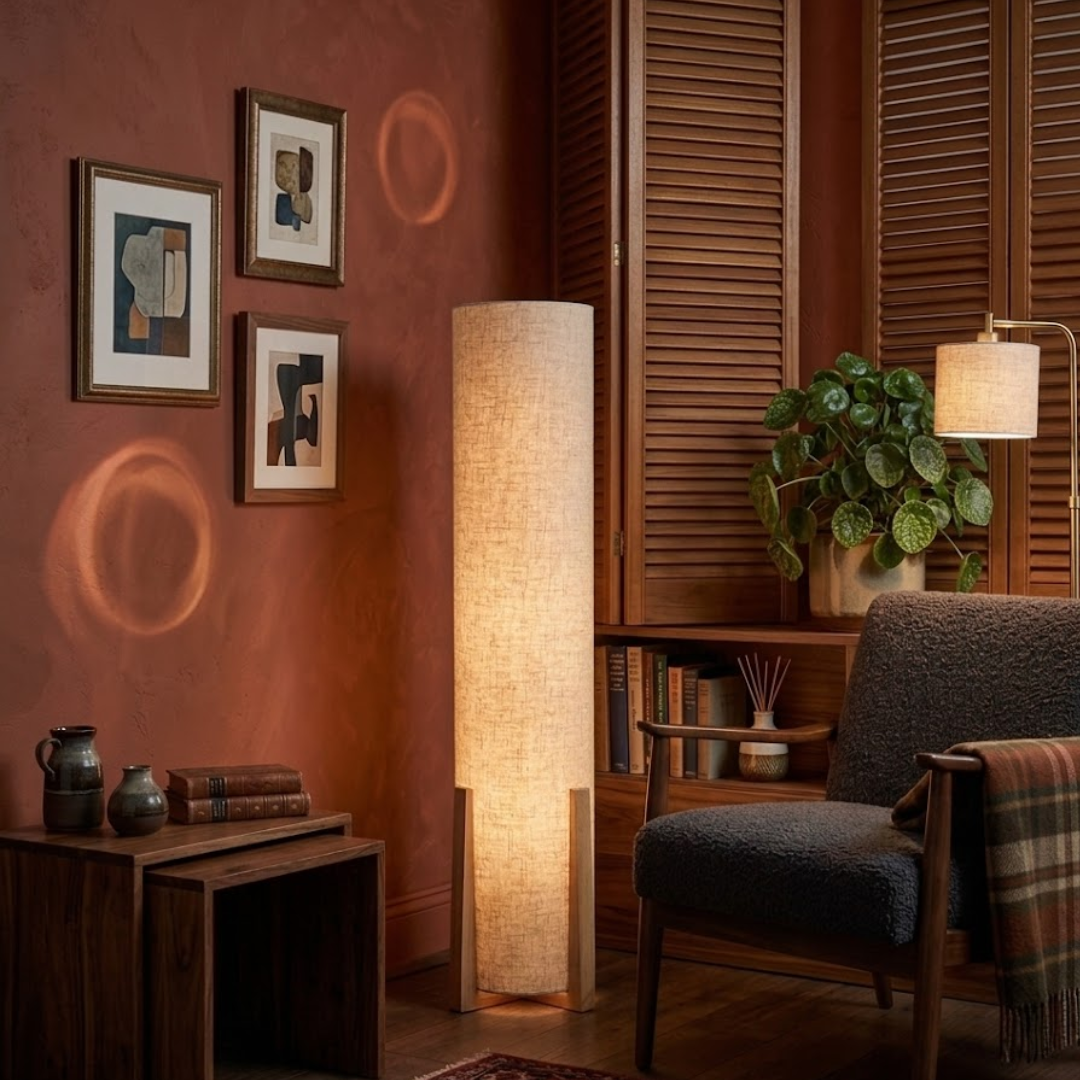 Kenshō Linen Column Floor Lamp