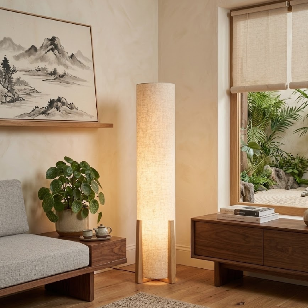 Kenshō Linen Column Floor Lamp
