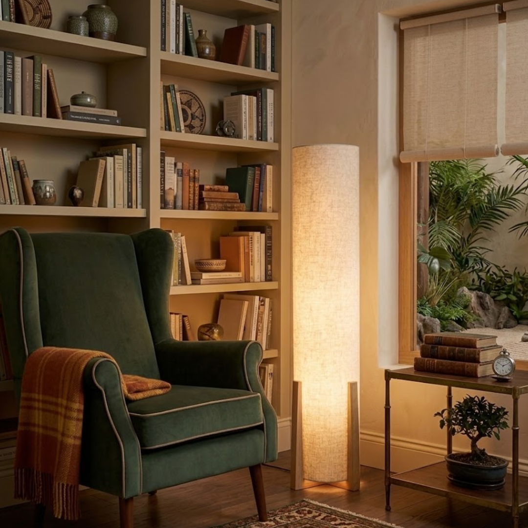 Kenshō Linen Column Floor Lamp