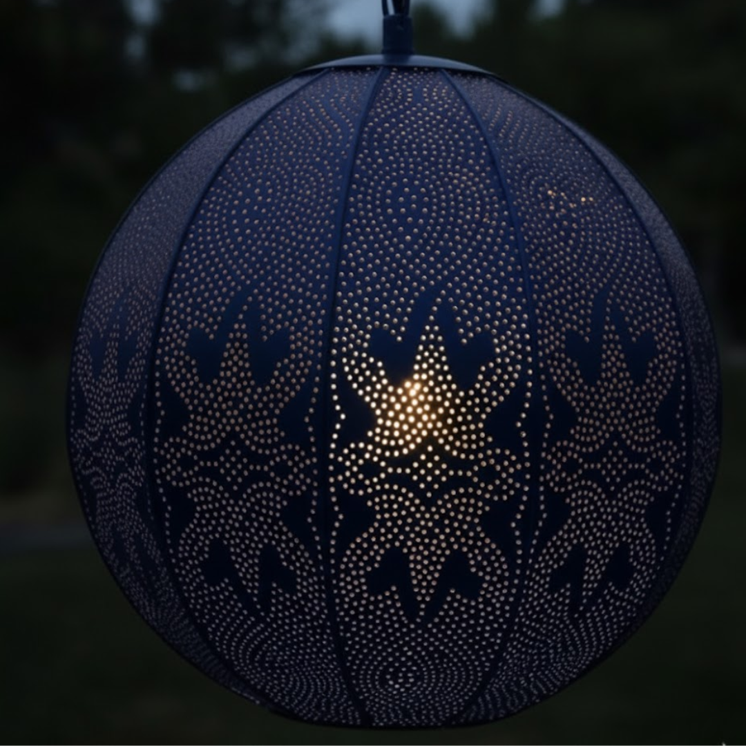 Desert Bloom Metal Sphere Lamp- Blue