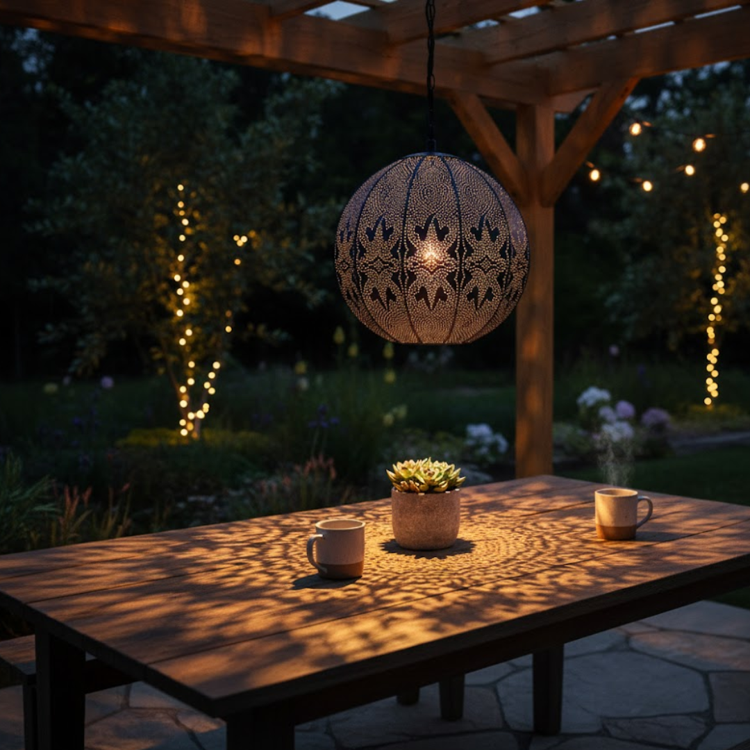Desert Bloom Metal Sphere Lamp- Blue